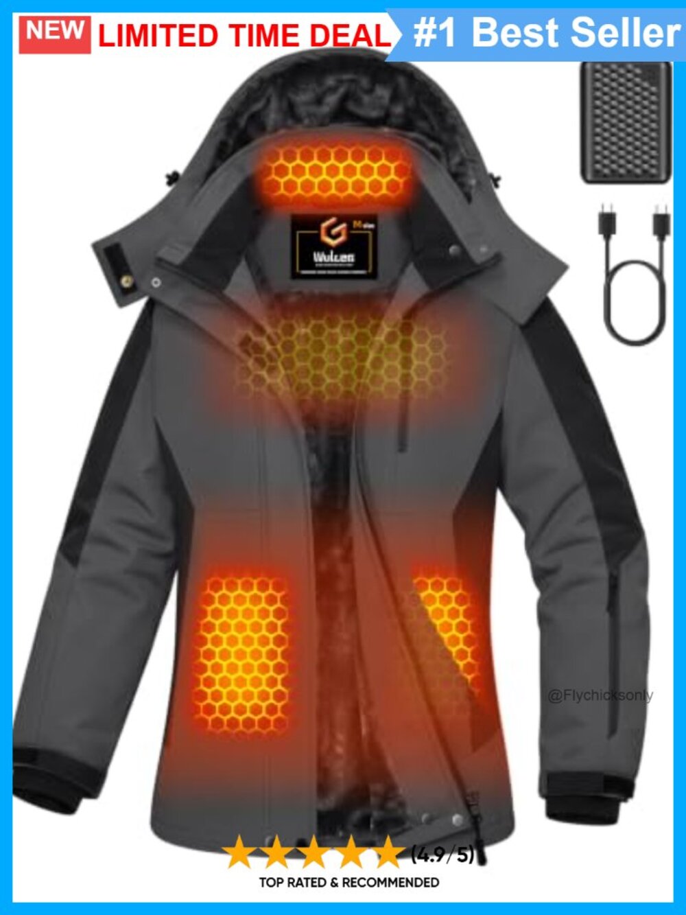 Wulcea Graphene Heated Jacket 12V 18400mAh Battery Water-Repellent Hooded